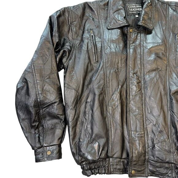 Vintage Tanned Leather Outfitters Black Leather Jacket Mens 3X Patchwork Lined - Picture 4 of 16